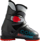 Rossignol Comp J1 JR Ski Boots in Black 2027 featuring a junior-specific fit, soft flex, and simple single-buckle closure for young beginner skiers.