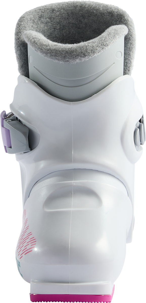 Rossignol Comp J1 JR Ski Boots in White 2027 featuring a junior-specific fit, soft flex, and simple single-buckle closure for young beginner skiers.