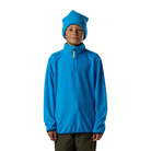 Front view of a blazing blue Rossignol Jr 1/4 Zip Polar Fleece featuring high-density microfleece construction, deep 1/4 zip front closure, and an ergonomic stand-up collar.
