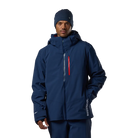 Front view of a dark navy Rossignol Men’s 4WS Blackside Insulated Jacket featuring four-way stretch waterproof membrane fabric, synthetic insulation, helmet-compatible hood, and underarm pit vents.