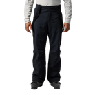 Front view of black Rossignol Men’s 4WS Blackside Insulated Pants featuring four-way stretch waterproof membrane fabric, synthetic insulation, adjustable waist tabs, zippered leg vents, integrated boot gaiters, and reinforced hem scuff guards.