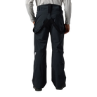 Rear view of black Rossignol Men’s 4WS Blackside Insulated Pants featuring four-way stretch waterproof membrane fabric, synthetic insulation, adjustable waist tabs, zippered leg vents, integrated boot gaiters, and reinforced hem scuff guards.