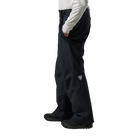 Side view of black Rossignol Men’s 4WS Blackside Insulated Pants featuring four-way stretch waterproof membrane fabric, synthetic insulation, adjustable waist tabs, zippered leg vents, integrated boot gaiters, and reinforced hem scuff guards.