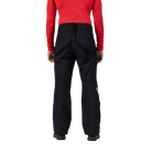 Rear view of black Rossignol Men’s Insulated Ski Pants featuring waterproof membrane fabric, synthetic insulation, adjustable waist tabs, integrated boot gaiters, and reinforced hem scuff guards.