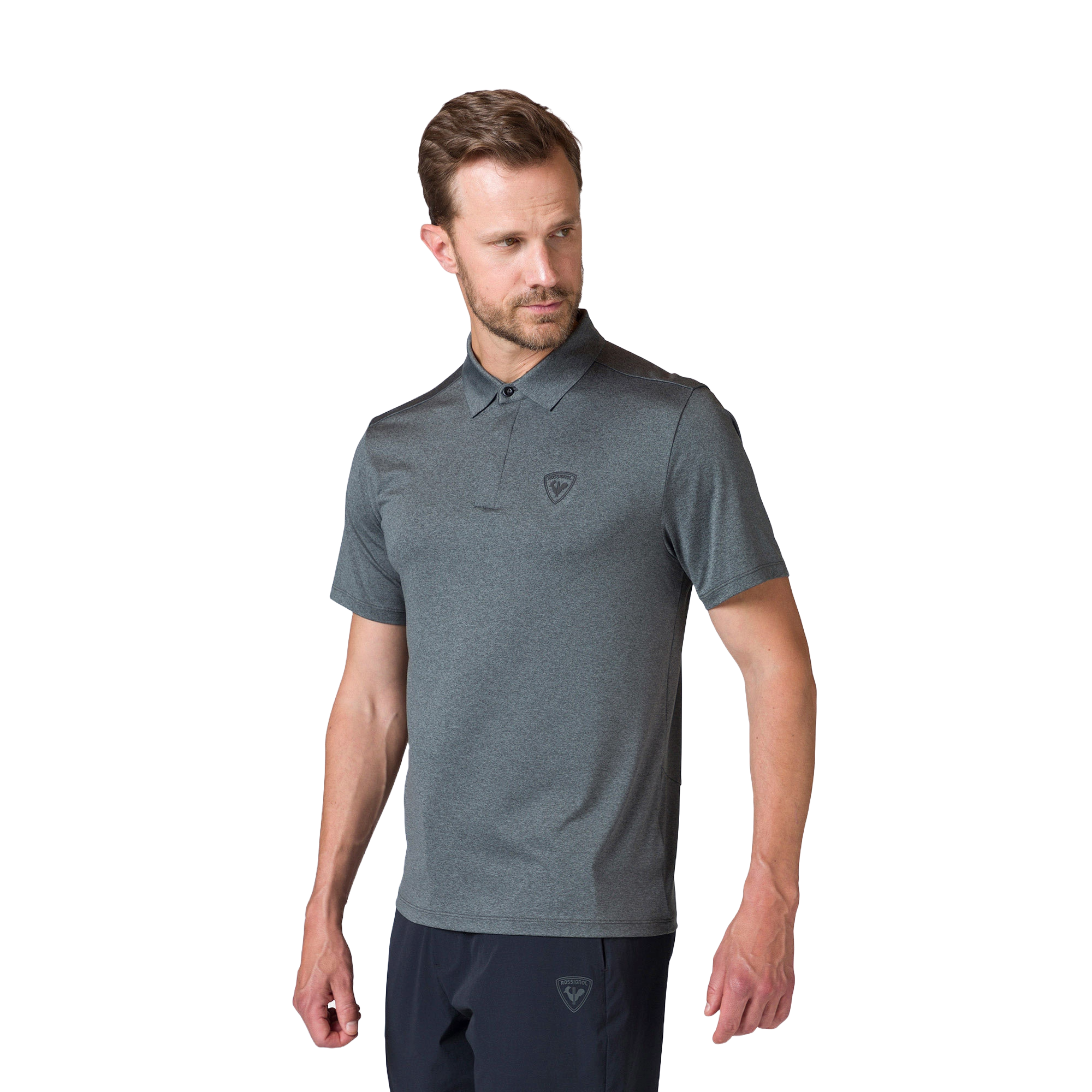 Rossignol Men's Slub Active Golf Polo featuring lightweight slub-textured fabric, moisture-wicking performance, and an athletic fit.