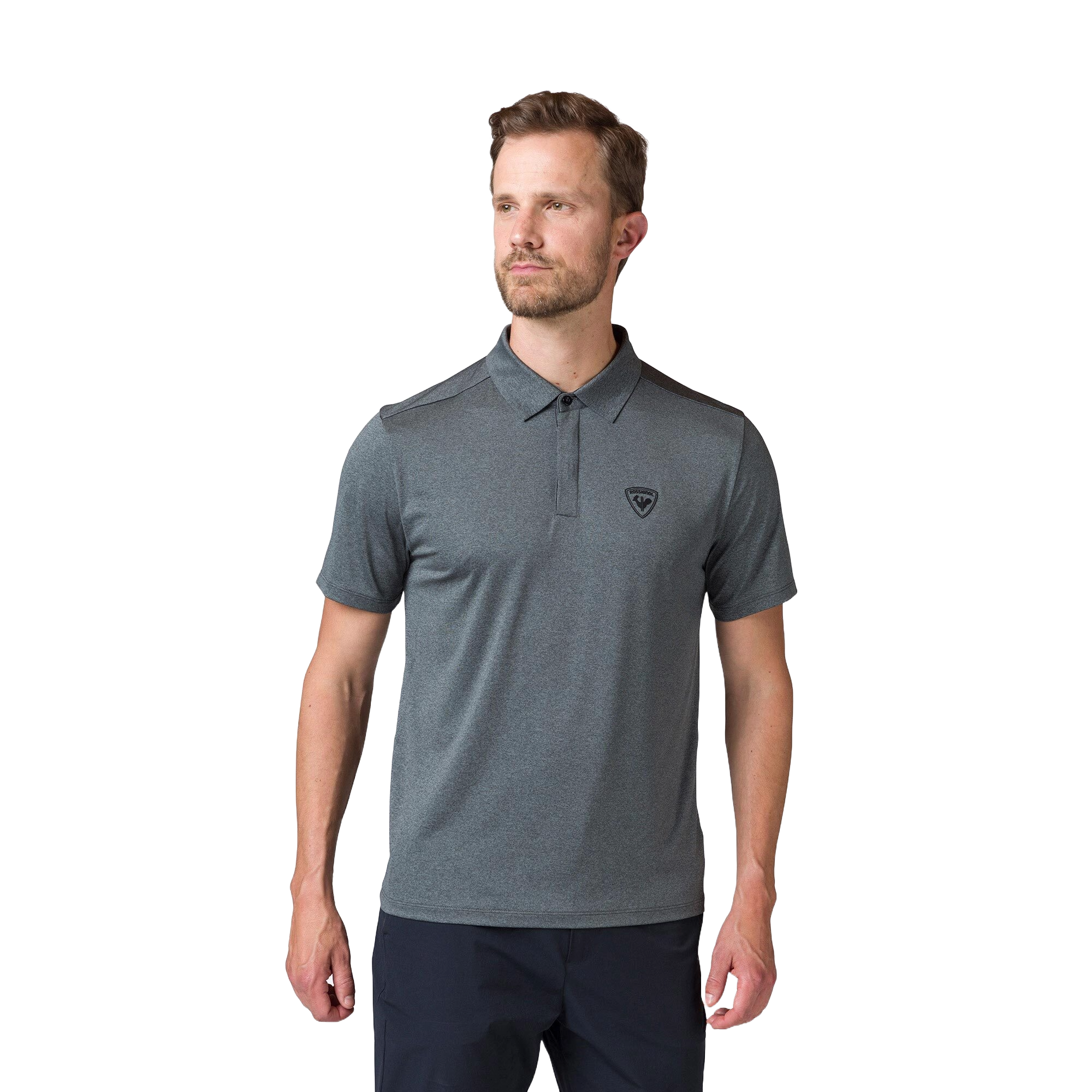 Rossignol Men's Slub Active Golf Polo featuring lightweight slub-textured fabric, moisture-wicking performance, and an athletic fit.
