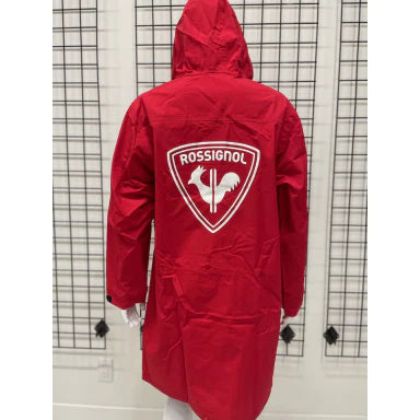 Rossignol Race Rain Shell Jacket featuring waterproof, windproof construction, breathable fabric, adjustable hood, and lightweight weather protection for ski racing.