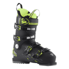 A black and green 2025 Rossignol Speed 100 HV+ Men's ski boot that features a wide 104mm last, lightweight Sensor Matrix shell, adjustable 100 flex, and an easy-entry design.