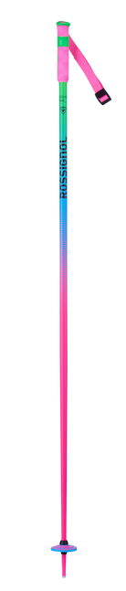 Rossignol Tactic Plus Rainbow Ski Poles featuring lightweight aluminum shafts, ergonomic grips, adjustable straps, and colourful Rainbow graphics.