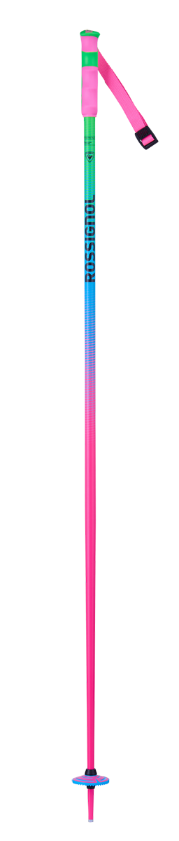 Rossignol Tactic Plus Rainbow Ski Poles featuring lightweight aluminum shafts, ergonomic grips, adjustable straps, and colourful Rainbow graphics.