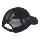 Rear view of a black Rossignol Trucker Cap featuring a structured front panel, pre-curved visor, breathable rear mesh panels, and an adjustable snapback closure.