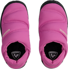 Top view of a pink Rossignol Women’s Chalet Shoes featuring a water-resistant insulated upper, slip-on stretch cuff with heel pull tab, cushioned EVA midsole, and high-traction rubber outsole.