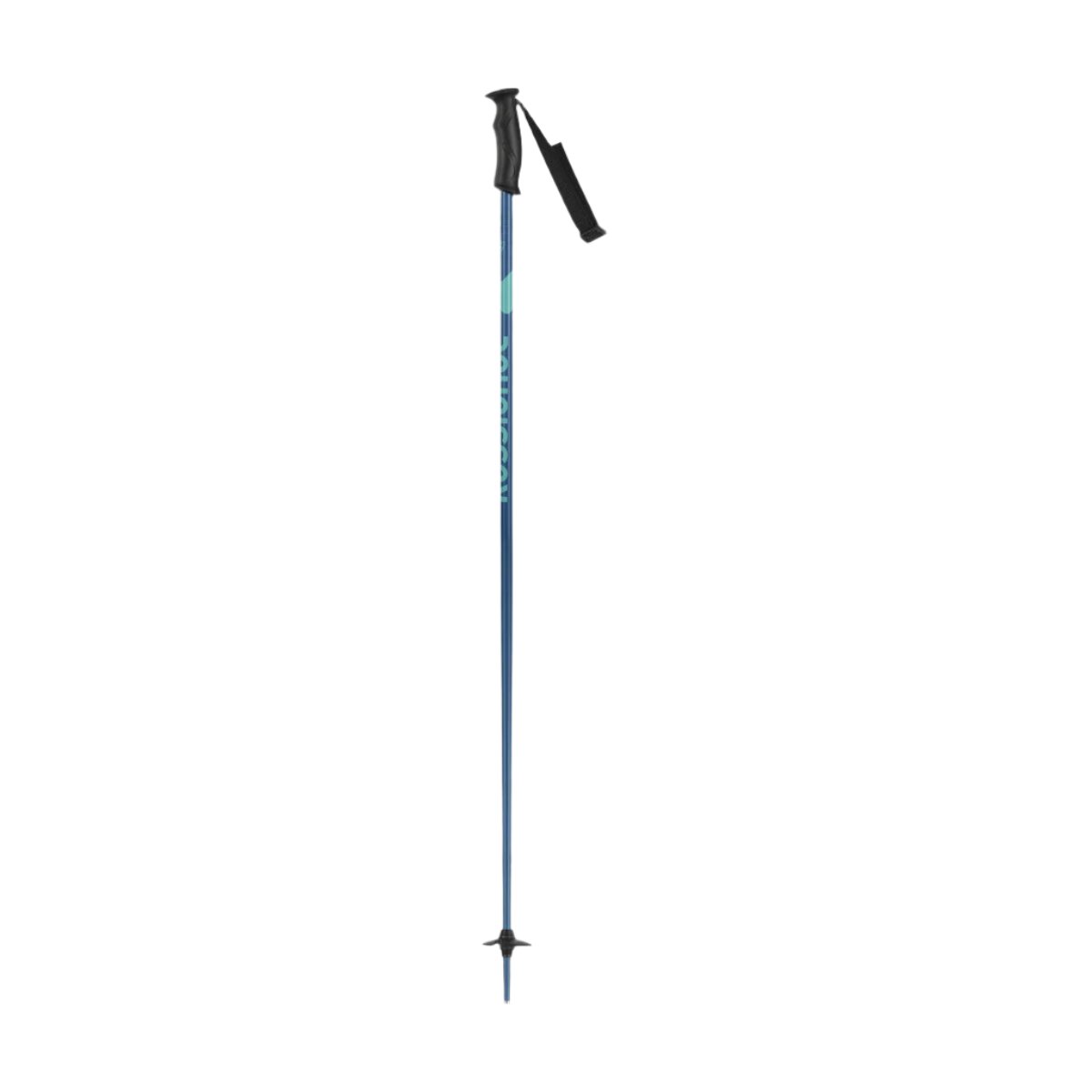 A blue Rossignol Electra women's ski pole with an aluminum shaft and a vibration-dampening grip.