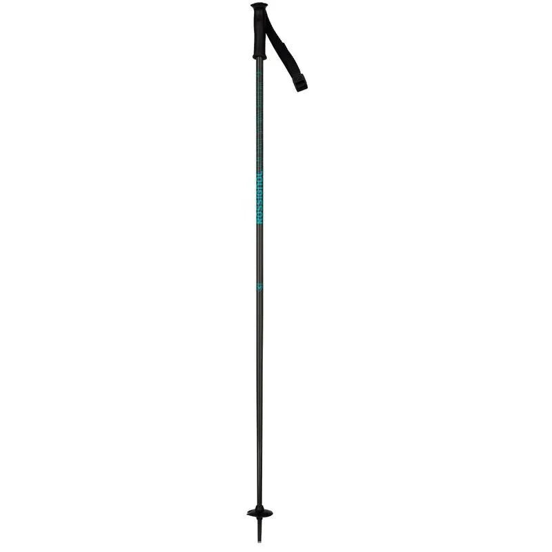 A gray and blue Rossignol Electra women's ski pole with an aluminum shaft and a vibration-dampening grip.