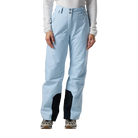 Front view of blue aura Rossignol Women’s Insulated Ski Pants featuring waterproof membrane fabric, synthetic insulation, adjustable waist tabs, integrated boot gaiters, and reinforced hem scuff guards.