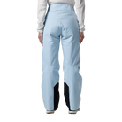 Rear view of blue aura Rossignol Women’s Insulated Ski Pants featuring waterproof membrane fabric, synthetic insulation, adjustable waist tabs, integrated boot gaiters, and reinforced hem scuff guards.