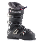 A pair of Rossignol Pure Pro 80 ski boots with a black shell and gray lining, designed for women.