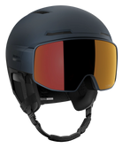A Salomon Driver Prime Sigma Plus Mips Helmet showing a hybrid shell with top ventilation ports, an integrated mirrored visor lens with a gradient tint, padded ear covers, and an adjustable chin strap system.