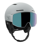 Salomon Driver Prime Sigma Plus Mips Helmet showing a hybrid shell with top ventilation ports, an integrated mirrored visor lens with a gradient tint, padded ear covers, and an adjustable chin strap system.
