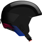 A black Salomon Equipe Pro FIS MIPS ski helmet that is designed for ski racing.