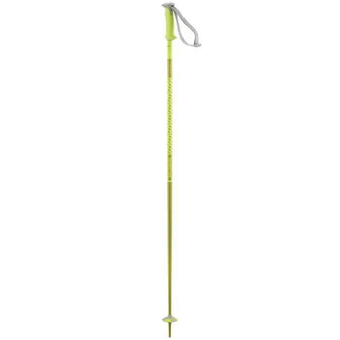 A yellow Salomon Polar Ski Pole that features a durable and light weight aluminum shaft as well as an all-mountain basket.
