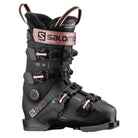 A black Salomon S/PRO HV 90 ski boot with pink accents and branding on the cuff.