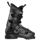 A black Salomon S/Pro Supra 100 ski boot that is designed for men and features a 100 flex rating as well as a medium volume fit.