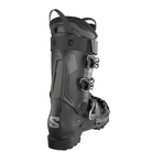A black Salomon S/Pro Supra 100 ski boot that is designed for men and features a 100 flex rating as well as a medium volume fit.