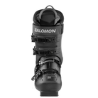 A black Salomon S/Pro Supra 100 ski boot that is designed for men and features a 100 flex rating as well as a medium volume fit.