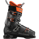 A pair of black and red men's Salomon S/Pro Supra 110 ski boots that feature a medium-volume fit and GripWalk soles.