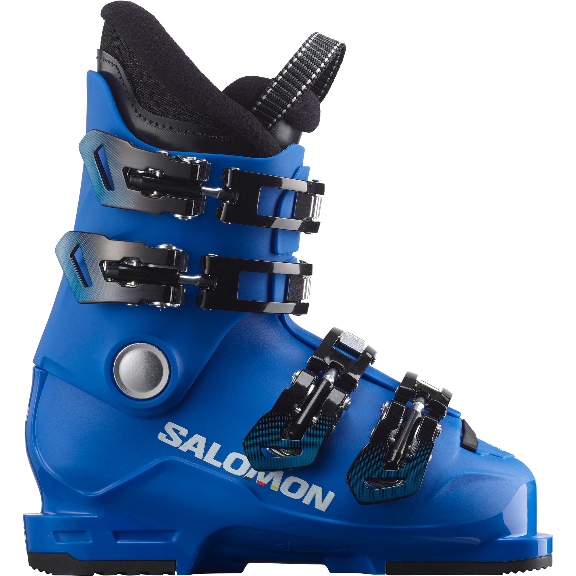 Salomon S/Race 60T L JR Ski Boots featuring a 60 flex, junior-specific fit, four-buckle closure, power strap, and race-inspired alpine performance.