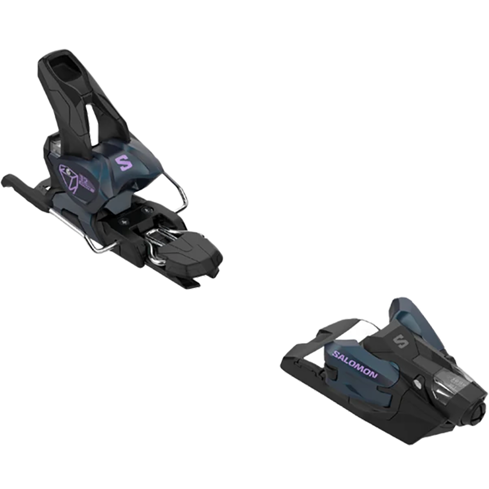 An oil-fluid/lilac Salomon Strive 12 ski binding that is designed to pair with Salomon QST skis.