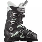 A black and green Salomon S/Pro MV 80 W CS ski boot that features a medium fit and GripWalk soles.