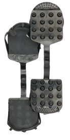 Seirus Cat Tracks in black showing flexible cold-resistant rubber construction, high-traction tread pattern, contoured heel-and-toe boot lug grips, and compact rollable design.