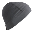 Seirus Heatwave Skull Liner in black showing ultra-thin stretch fabric, dual-stage Heatwave kinetic reflective lining, flatlock low-profile seam construction, and ergonomic ear-coverage cut.