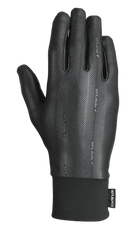 A black and grey Seirus Soundtouch Heatwave Glove Liner that is designed for use with touchscreens and will keep hands warm in winter conditions.