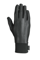 A black and grey Seirus Soundtouch Heatwave Glove Liner that is designed for use with touchscreens and will keep hands warm in winter conditions.