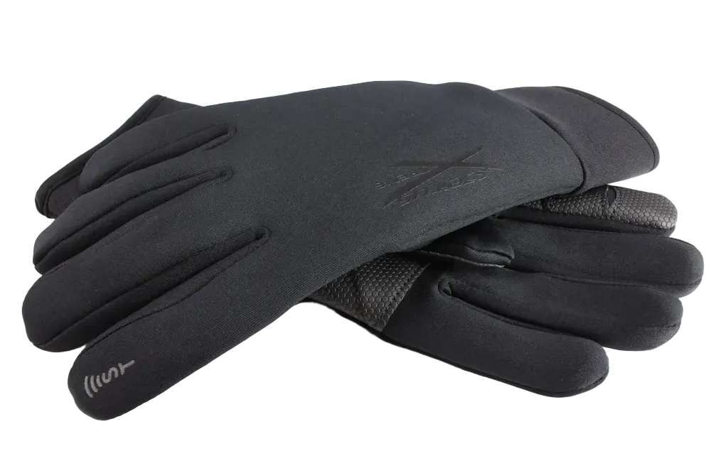 A pair of black Seirus Women's Xtreme Soundtouch All Weather Gloves that are lightweight, low-bulk, breathable, and waterproof.