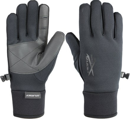 A pair of black Seirus Xtreme Soundtouch All Weather Gloves that are lightweight, low-bulk, breathable, and waterproof.