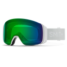 Front view of the Smith 4D MAG Goggles featuring down-curved BirdsEye Vision optics, integrated magnetic MAG outrigger levers, a ChromaPop dual-lens assembly, triple-layer DriWix face foam, and an ultra-wide silicone-backed strap.