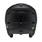 Rear view of a black Smith Descend MIPS Round Contour Fit Helmet featuring round internal geometry, lightweight in-mold construction, zonal Koroyd honeycomb structures, 16 regulator-controlled vents, and an adjustable fitment dial.