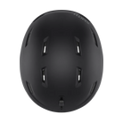 Top view of a black Smith Descend MIPS Round Contour Fit Helmet featuring round internal geometry, lightweight in-mold construction, zonal Koroyd honeycomb structures, 16 regulator-controlled vents, and an adjustable fitment dial.