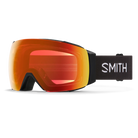 Front view of the Smith I/O MAG Goggles featuring a spherical Carbonic-x ChromaPop lens, integrated magnetic MAG retention levers, triple-layer DriWix face foam, and a silicone-backed QuickFit strap.
