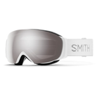 Front view of the Smith I/O MAG S Low Bridge Fit Goggles featuring a compact low-bridge frame, modified nose pocket foam contours, spherical Carbonic-x ChromaPop lens, integrated magnetic MAG retention levers, and a silicone-backed QuickFit strap.