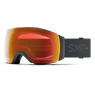 Front view of the Smith I/O MAG XL Low Bridge Fit Goggles featuring an oversized OTG-compatible frame, modified low-bridge face foam contours, spherical Carbonic-x ChromaPop lens, integrated magnetic MAG retention levers, and a silicone-backed QuickFit strap.
