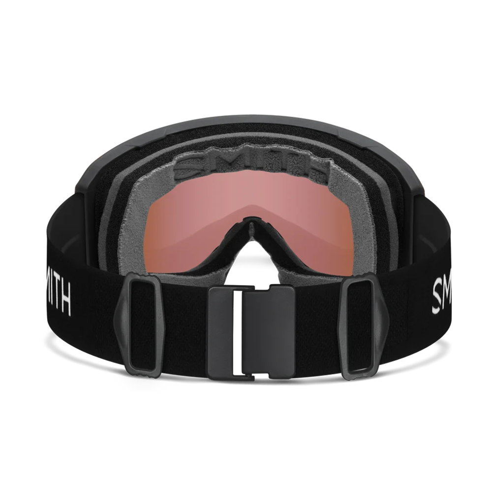 Rear view of the Smith Preview Goggles featuring BirdsEye Vision expanded frame geometry, spherical Carbonic-x ChromaPop lens, triple-layer DriWix face foam, and an ultra-wide silicone-backed QuickFit strap.