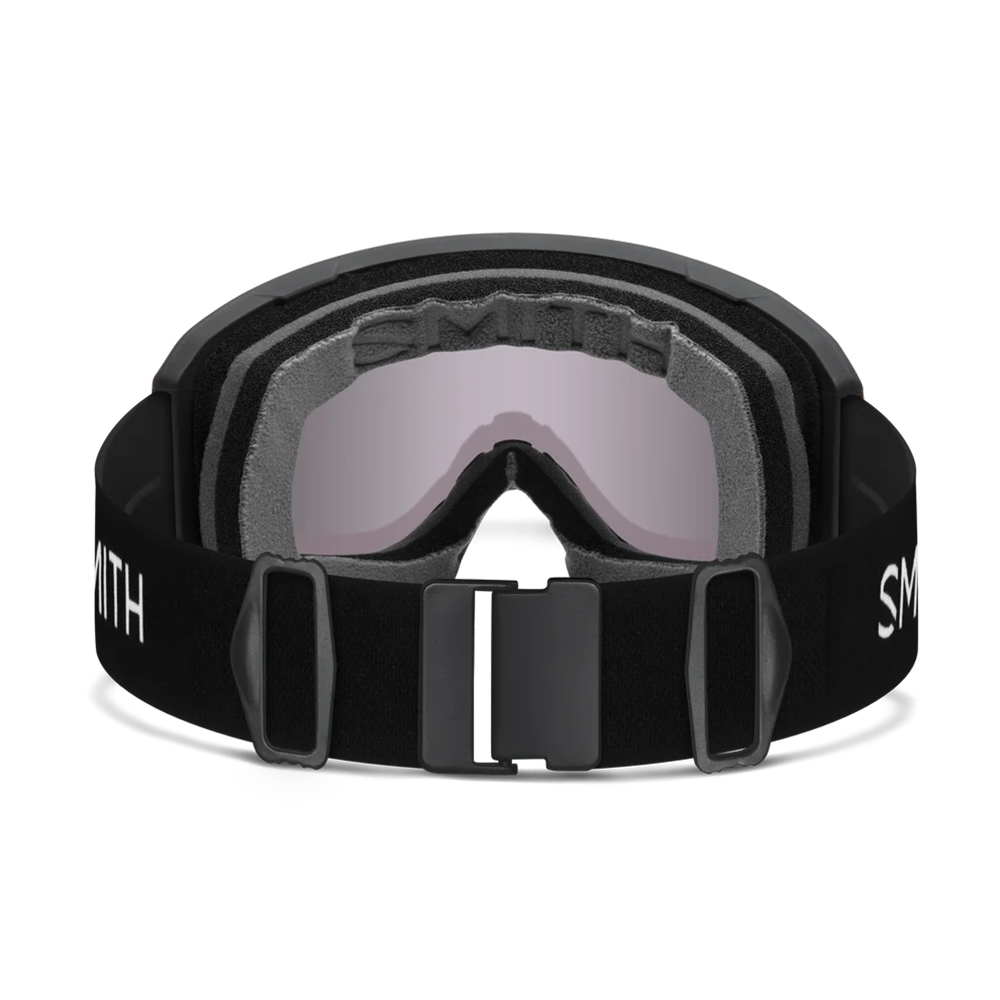 Rear view of the Smith Preview Low Bridge Fit Goggles featuring BirdsEye Vision expanded frame geometry, modified low-bridge nose pocket foam contours, spherical Carbonic-x ChromaPop lens, and an ultra-wide silicone-backed QuickFit strap.