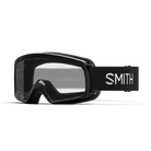 Front view of the Smith Rascal Jr Goggles featuring a scaled-down youth frame, cylindrical Carbonic-x dual thermal lens, single-layer hypoallergenic face foam, and a silicone-backed adjustable strap.