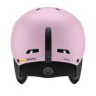 A matte pink Smith Rodeo Mips helmet that is designed for skiing and snowboarding and features Mips protection.