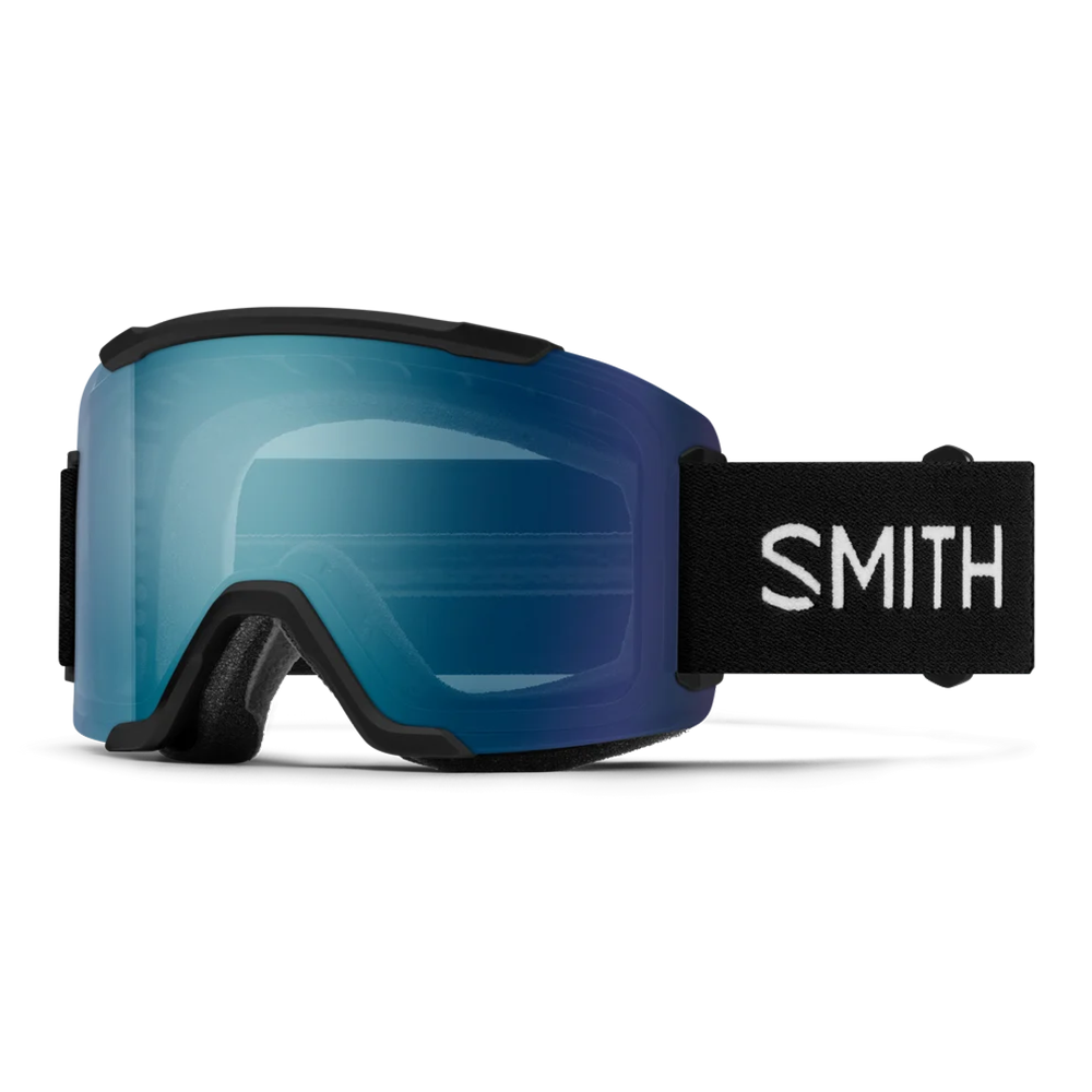 Front view of the Smith Squad Goggles 2027 featuring a low-profile semi-rimless frame, cylindrical Carbonic-x ChromaPop lens, dual-layer DriWix face foam, and a silicone-backed QuickFit strap.